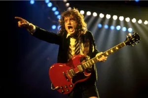 Angus Young AC/DC 1983 Angus Young of Australian rock band AC/DC, live onstage 1983
