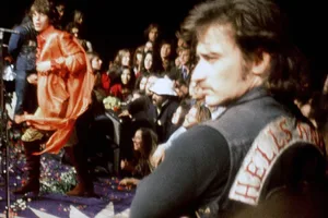 Hells Angels guarding the stage during the Rolling Stones’ set at Altamont, 1969 Hells Angels guarding the stage during the Rolling Stones' set at Altamont, 1969