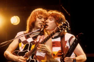 Asia, rock band, 1982 Steve Howe and Geoff Downes of rock band Asia, 1982