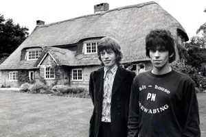 rock stars with criminal records Mick Jagger (left) and Keith Richards from The Rolling Stones stand in front of "Redlands," Keith Richards' Sussex house, on July 5, 1967, in Sussex, England