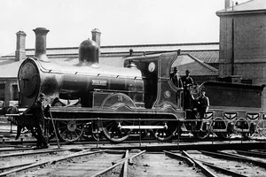Black and white photograph of a steam train in Ireland Black and white photograph of a steam train in Ireland
