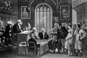 Law Court 1855: Dr Syntax, a popular character painted by Thomas Rowlandson, in court to hear a case of desertion and bigamy in Bath. Original Publication: From 'The Second Tour Of Dr Syntax' pub. 1855 painted by Rowlandson (Photo by Hulton Archive/Getty Images)