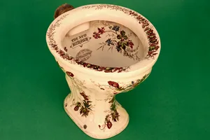 Decorated pedestal water closet The New Humber, c 1880. UNITED KINGDOM - MARCH 10: After the cholera epidemic of 1832, the British government passed laws requiring houses to have some kind of flushing toilet. As a result, Britain led the world in the construction of a good sewer system and in the production of indoor 'water closets', or toilets - particularly after the innovations made by Thomas Crapper's flushing toilet of 1872. Victorians regarded attractive toilets as a status symbol and many finely decorated examples were made, such as this one made by Steven McDowall & Co, 4 Upper Thames Street, London. (Photo by SSPL/Getty Images)