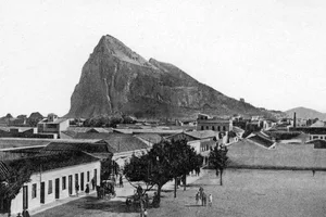 Black and white photograph of the Rock of Gibraltar Black and white photograph of the Rock of Gibraltar