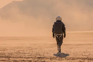 Astronaut walking on Mars recreation of an astronaut walking on mars