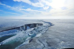 The rift that formed in the Milne Ice Shelf following the 2020 calving event The rift that formed in the Milne Ice Shelf following the 2020 calving event