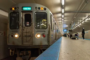 Logan Square Blue Line Station Chicago, Illinois - United States - April 6th, 2025: The Logan Square Blue Line Station in Chicago, Illinois, USA.
