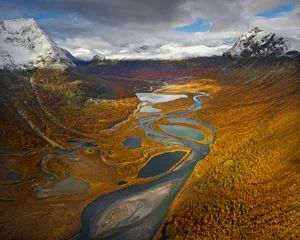 Rapa Valley in Fall in Sweden’s Sarek National Park Mountains and tundra