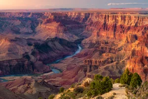 Sunset at Desert View Point Colorful sunset overlooking the Colorado River deep in the Grand Canyon