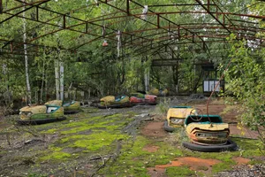 Bumper cars in amusement park of Pripyat near Chernobyl Chernobyl Exclusion Zone