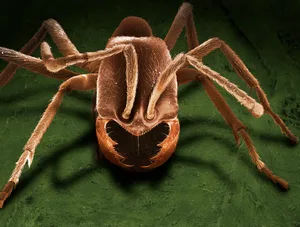 Driver Ant, Dorylus sp Scanning Electron Micrograph (SEM): Driver Ant, Dorylus sp.; Magnification x 100 (if print A4 size: 29.7 cm wide) Army ants are found in the americas and in Africa. They constantly roam in huge columns in search of food which may be as large as lizards and mice. The workers (like this) are blind, having no eyes at all.They do not have a permanent nest, but bivuac in a mass overnight. They have a vicious bite.