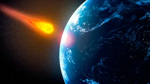 Near-Earth asteroid, artwork Near-Earth asteroid, computer artwork.
