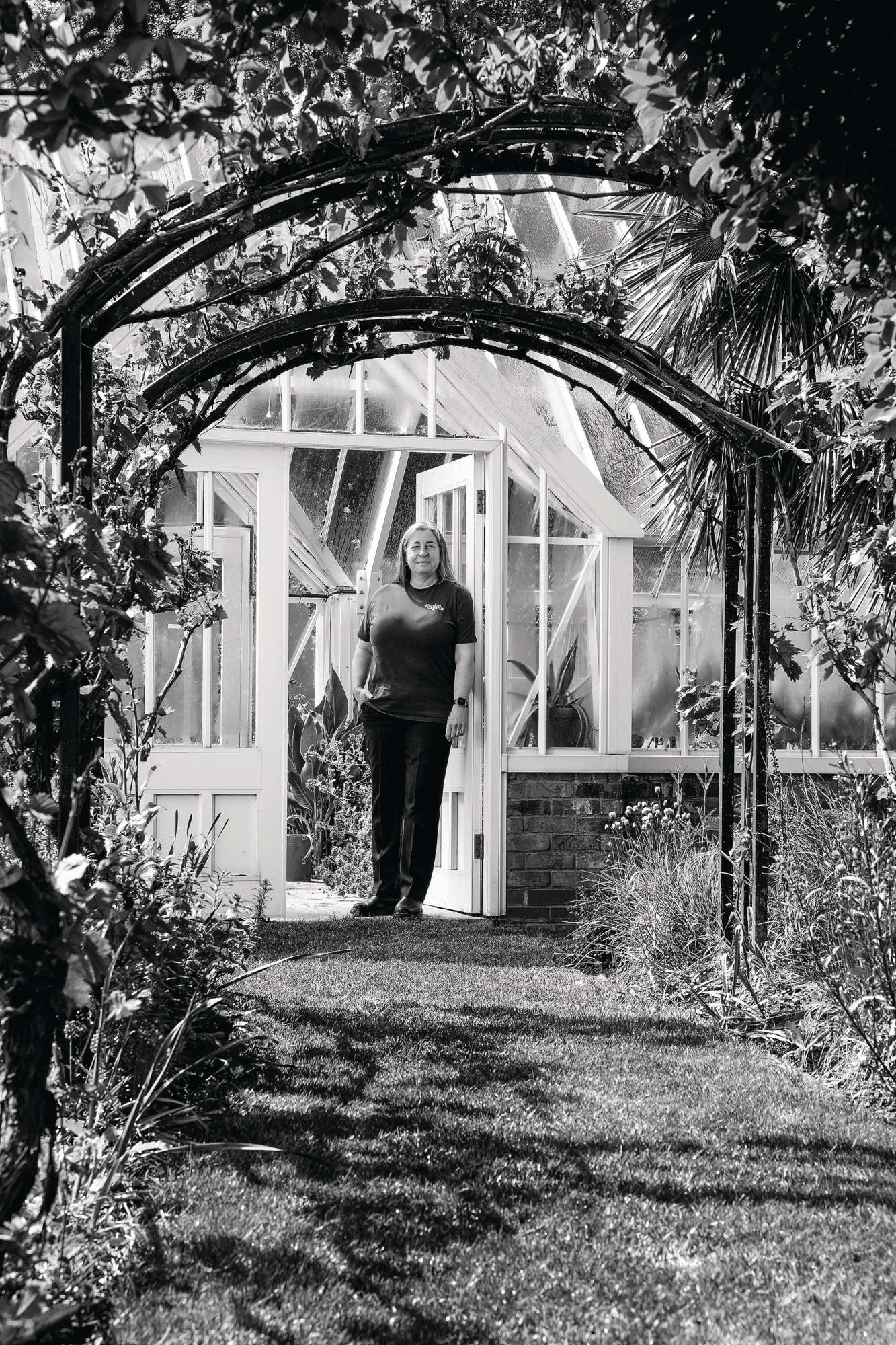 Catrina Fenton, head of the Heritage Seed Library, in the glasshouses of Garden Organic in Ryton, Warwickshire
