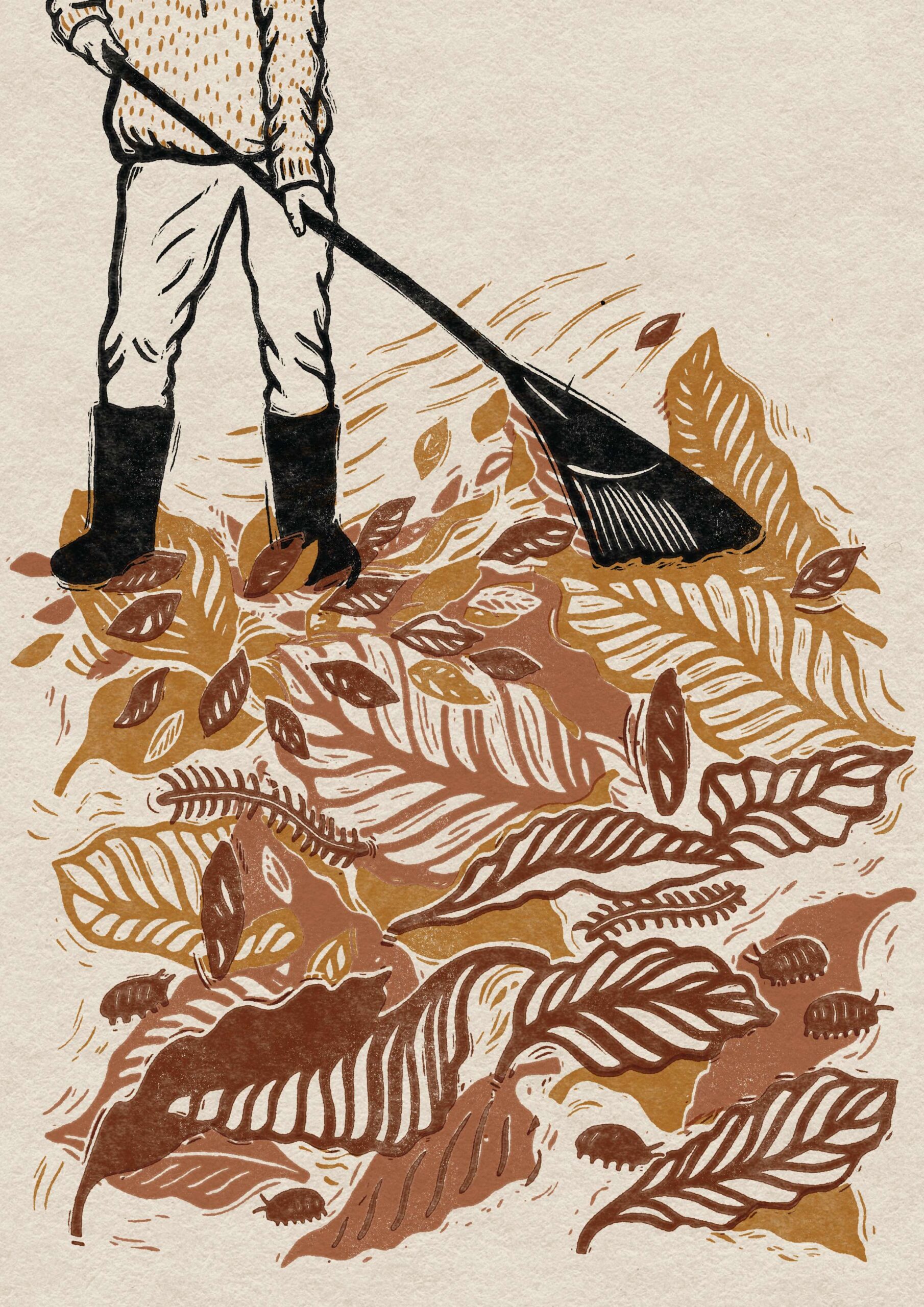 Raking leaves illustration