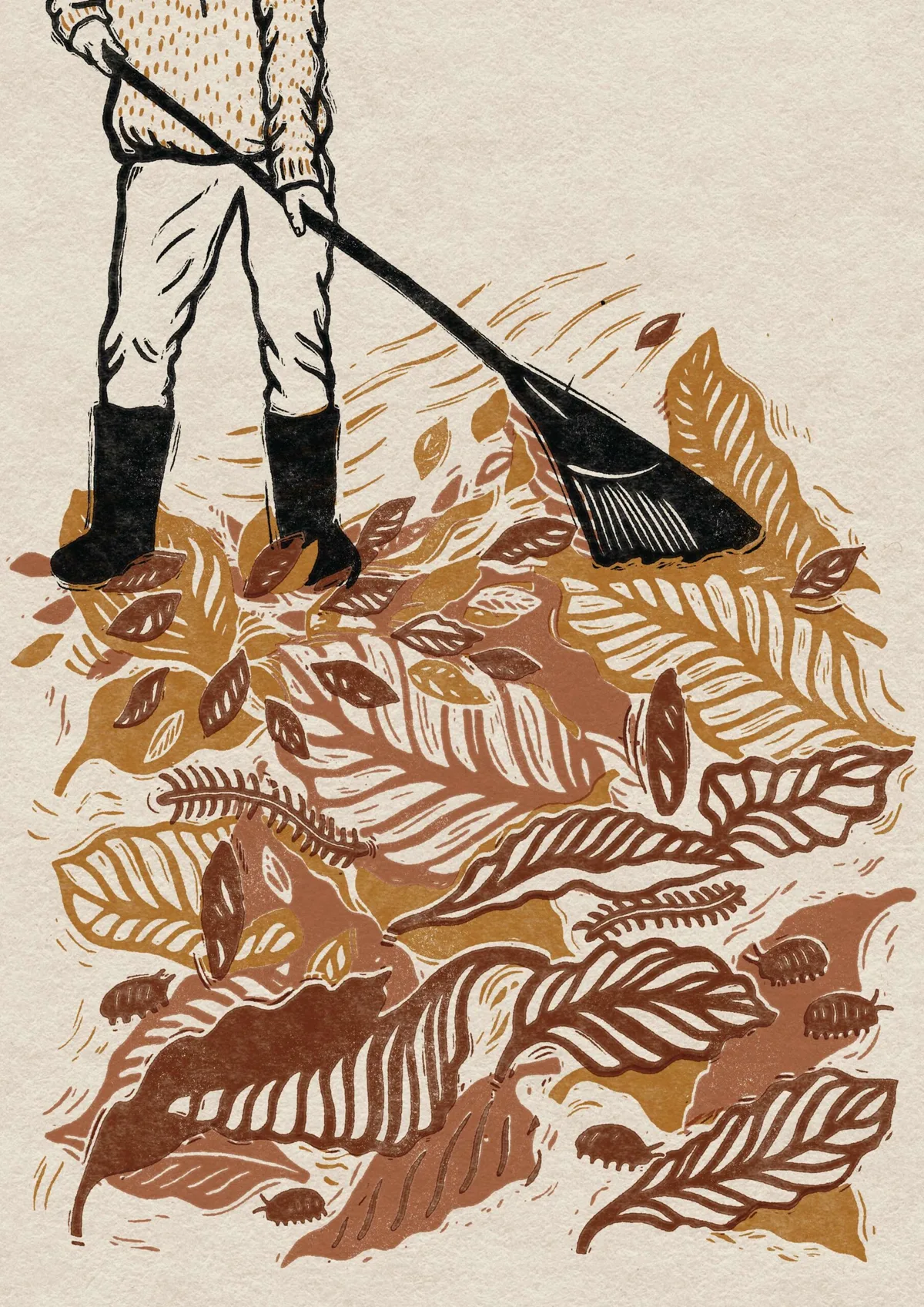 Raking leaves illustration