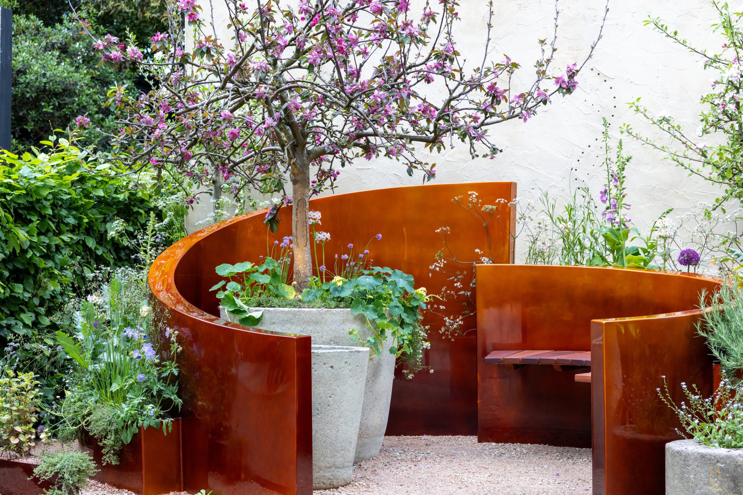 Alzheimer's Society: Microbes and Minds Garden. Designed by Tina Worboys. Container Garden. RHS Chelsea Flower Show 2026. © RHS / Josh Kemp-Smith