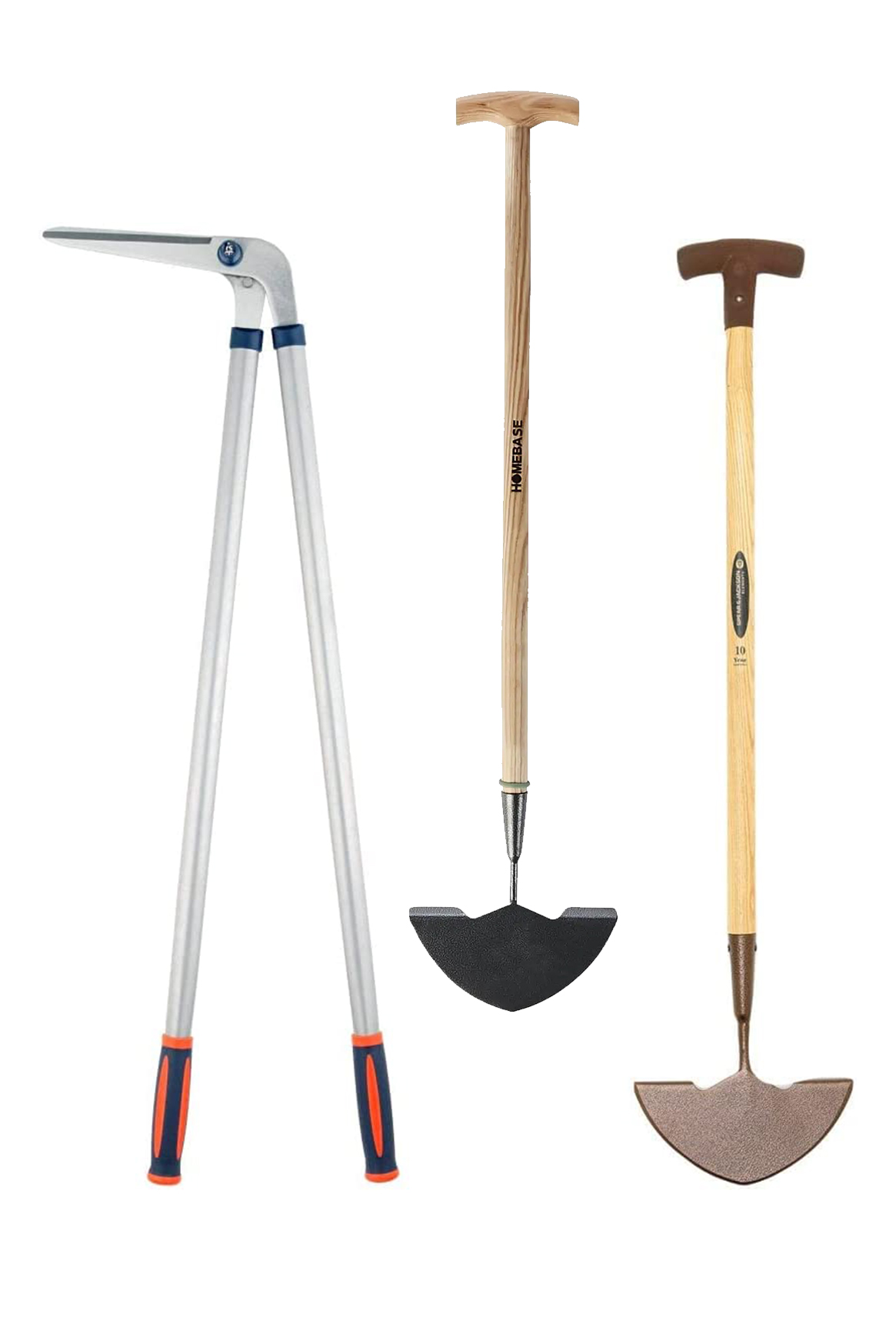 Selection of lawn edging tools on a white background
