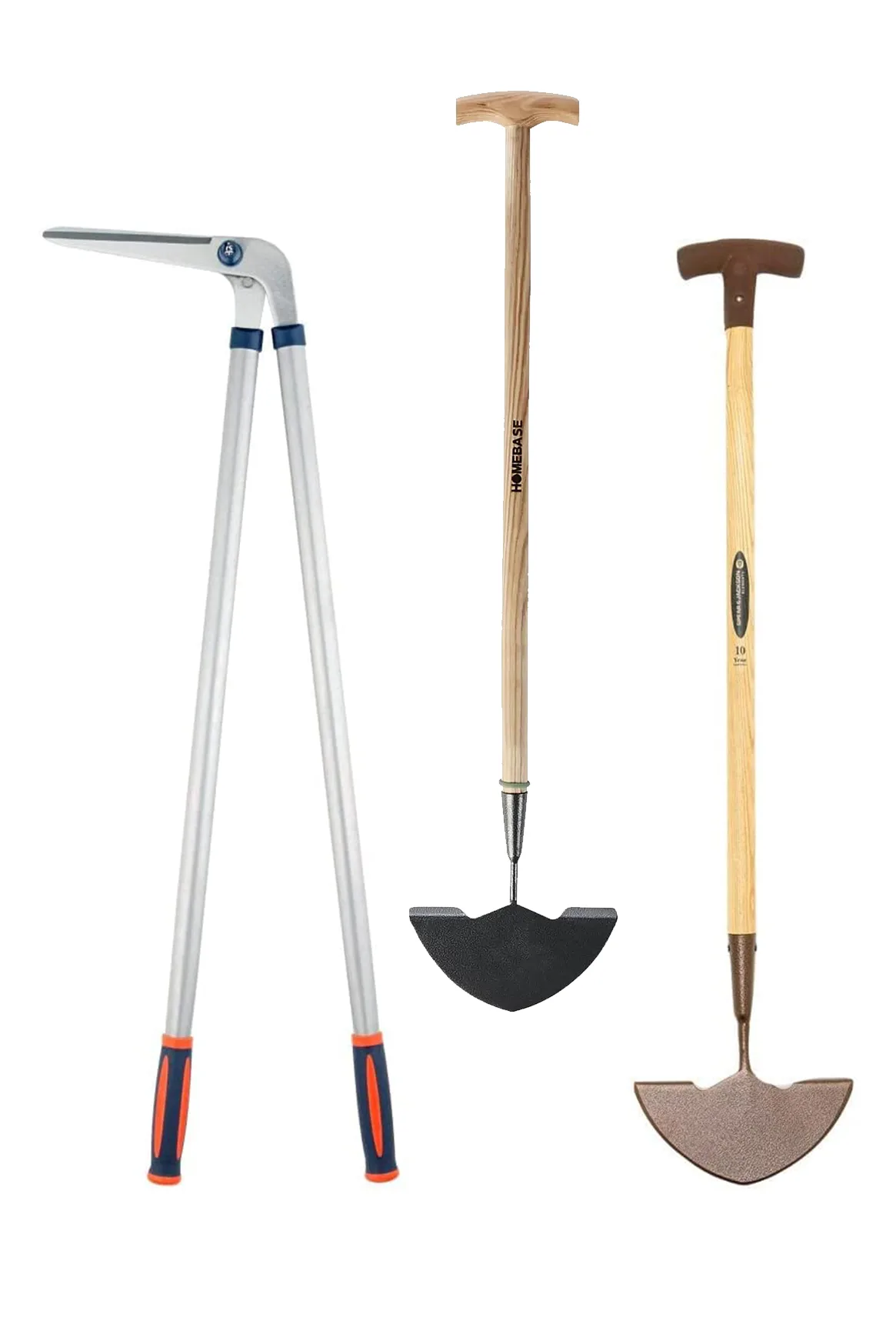 Selection of lawn edging tools on a white background