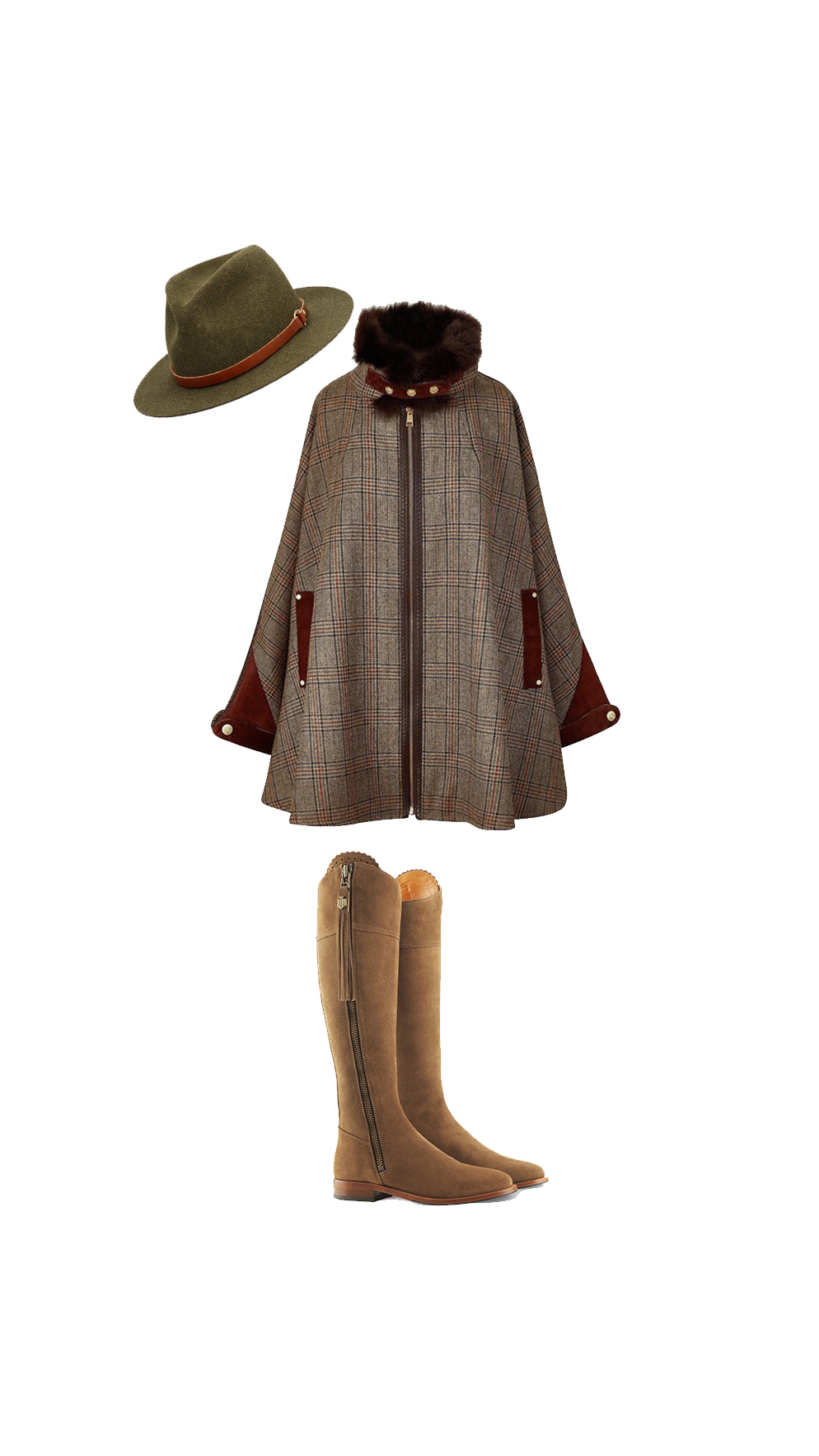 Fedora, cape and boots