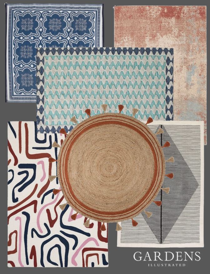 Outdoor rugs on a grey background