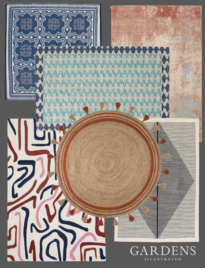 Outdoor rugs on a grey background