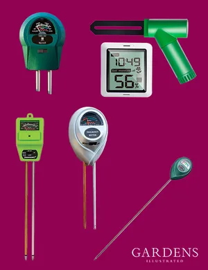 A selection of soil moisture meters A selection of soil moisture meters on a pink background