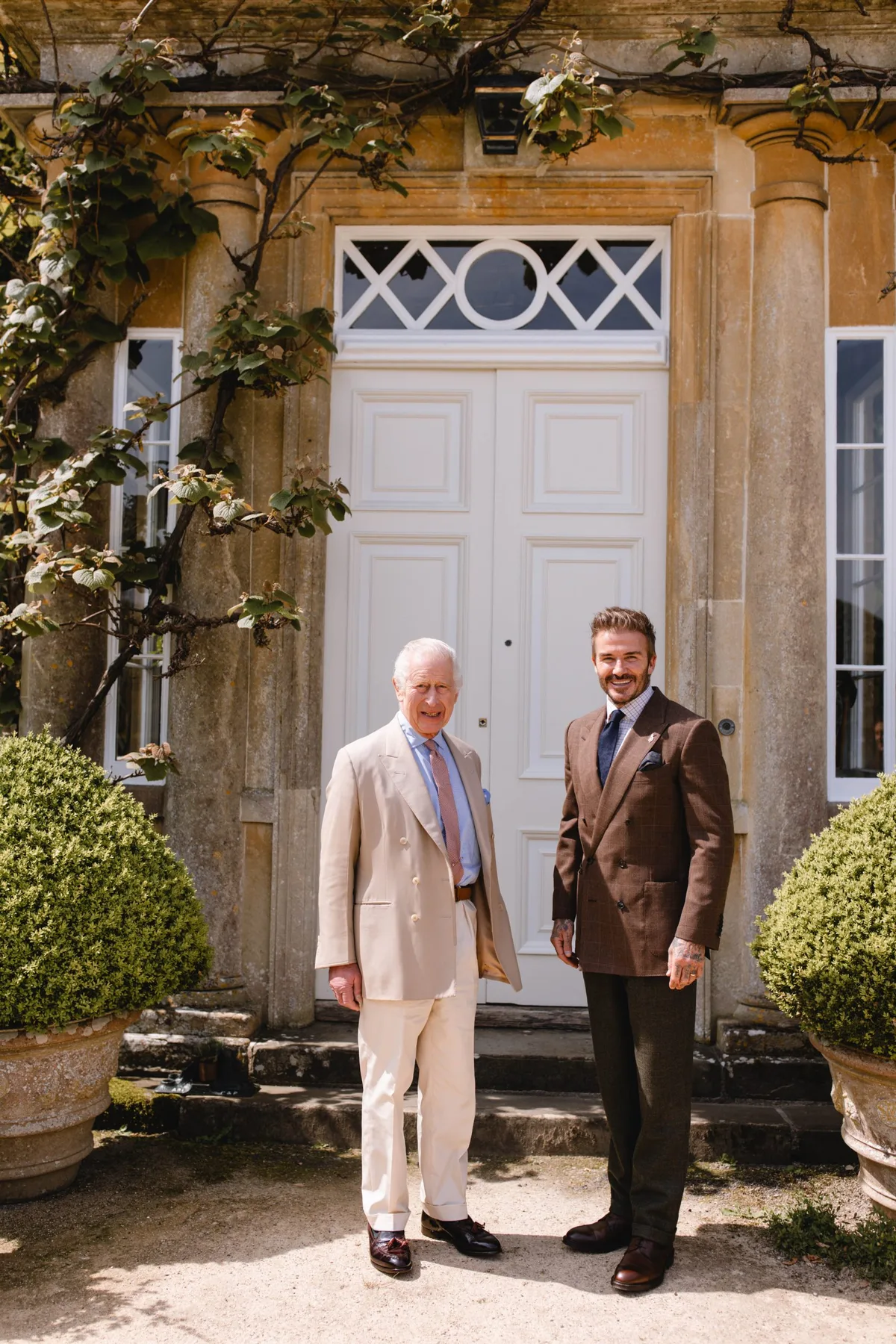 The King and Sir David Beckham at Highgrove Gardens