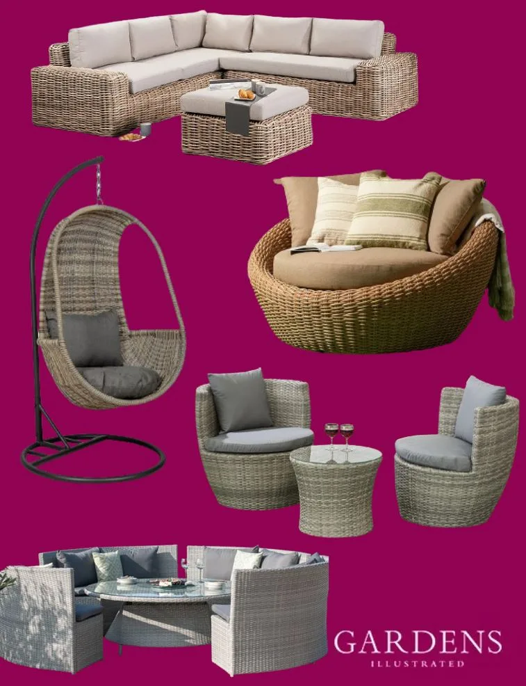 Rattan furniture on a pink background