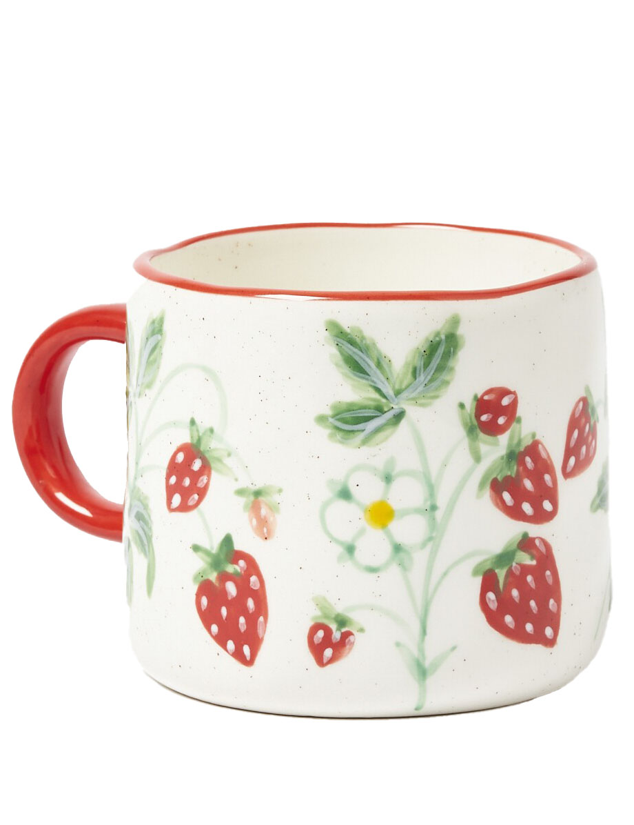 Oliver Bonas Strawberry Garden Ceramic Mug on a white background