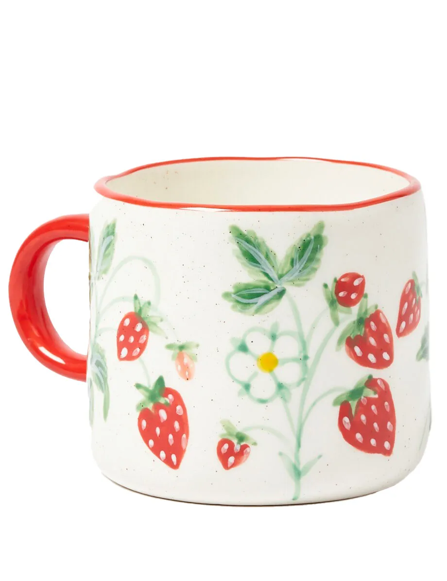 Oliver Bonas Strawberry Garden Ceramic Mug on a white background