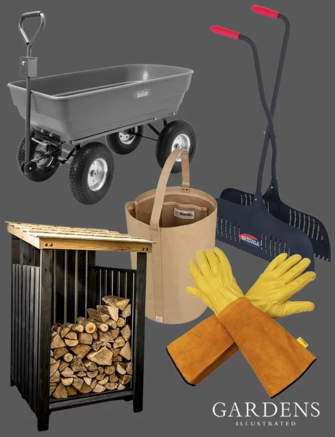 Autumn tidying kit on a grey background