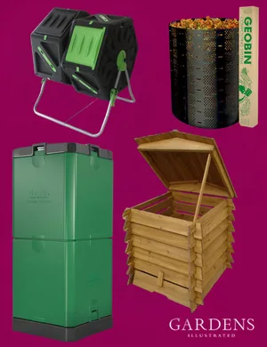 A selection of compost bins A selection of compost bins on a pink background