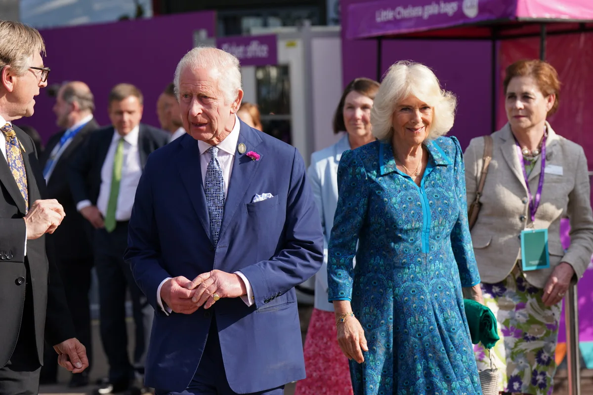 King Charles III and Britain's Queen Camilla at the 2024 RHS Chelsea Flower Show