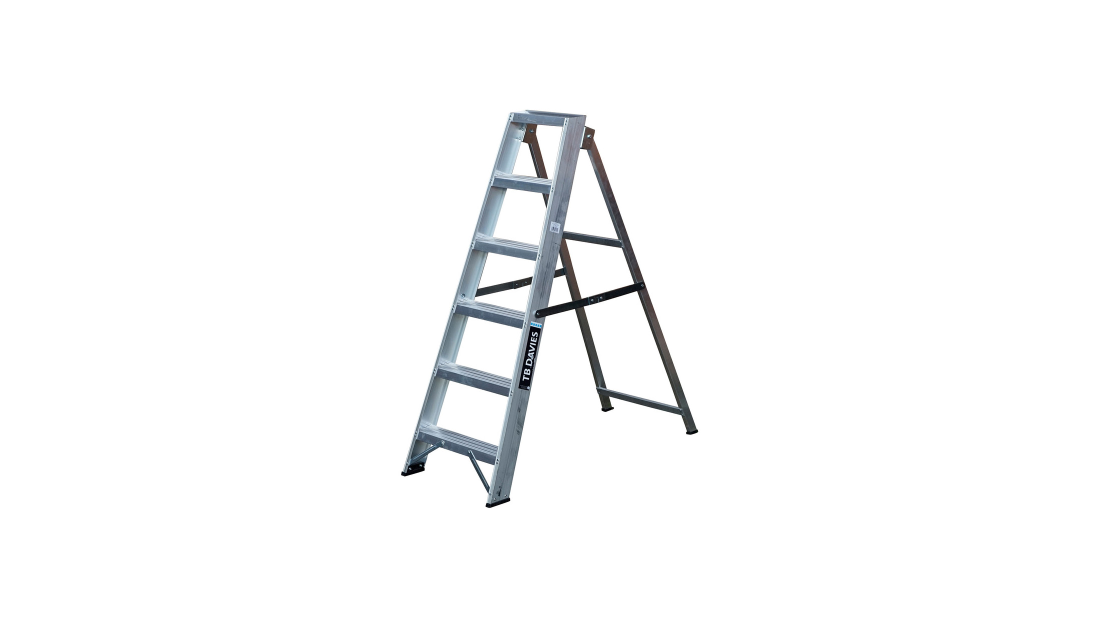 A metal ladder on a white background.