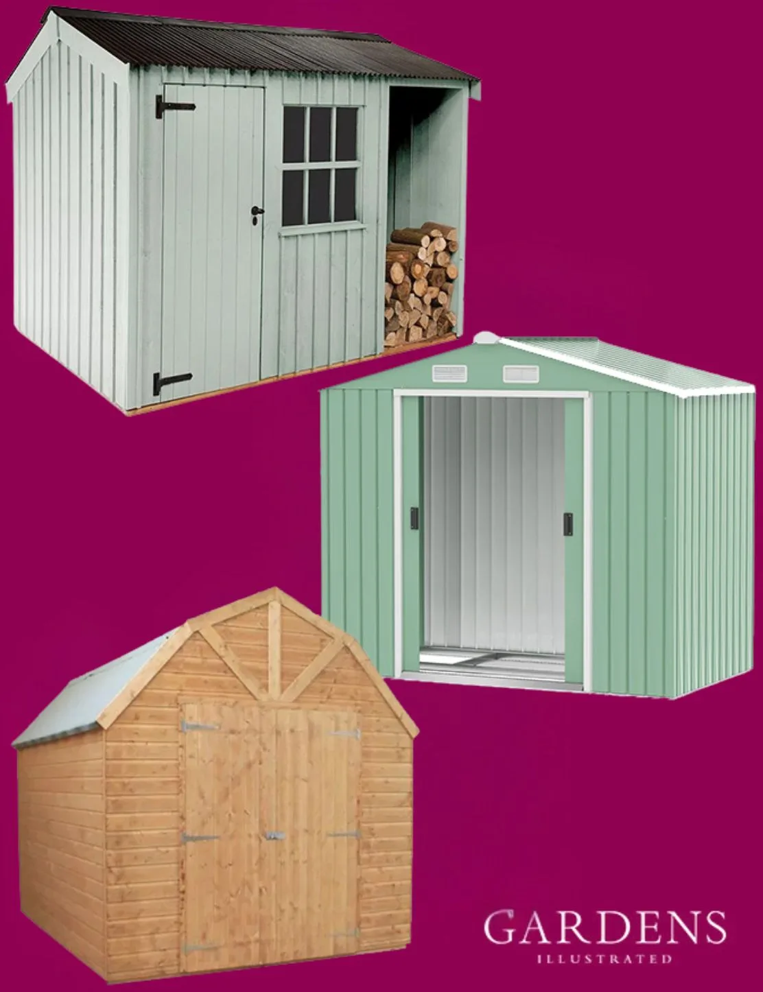Garden sheds on a pink background