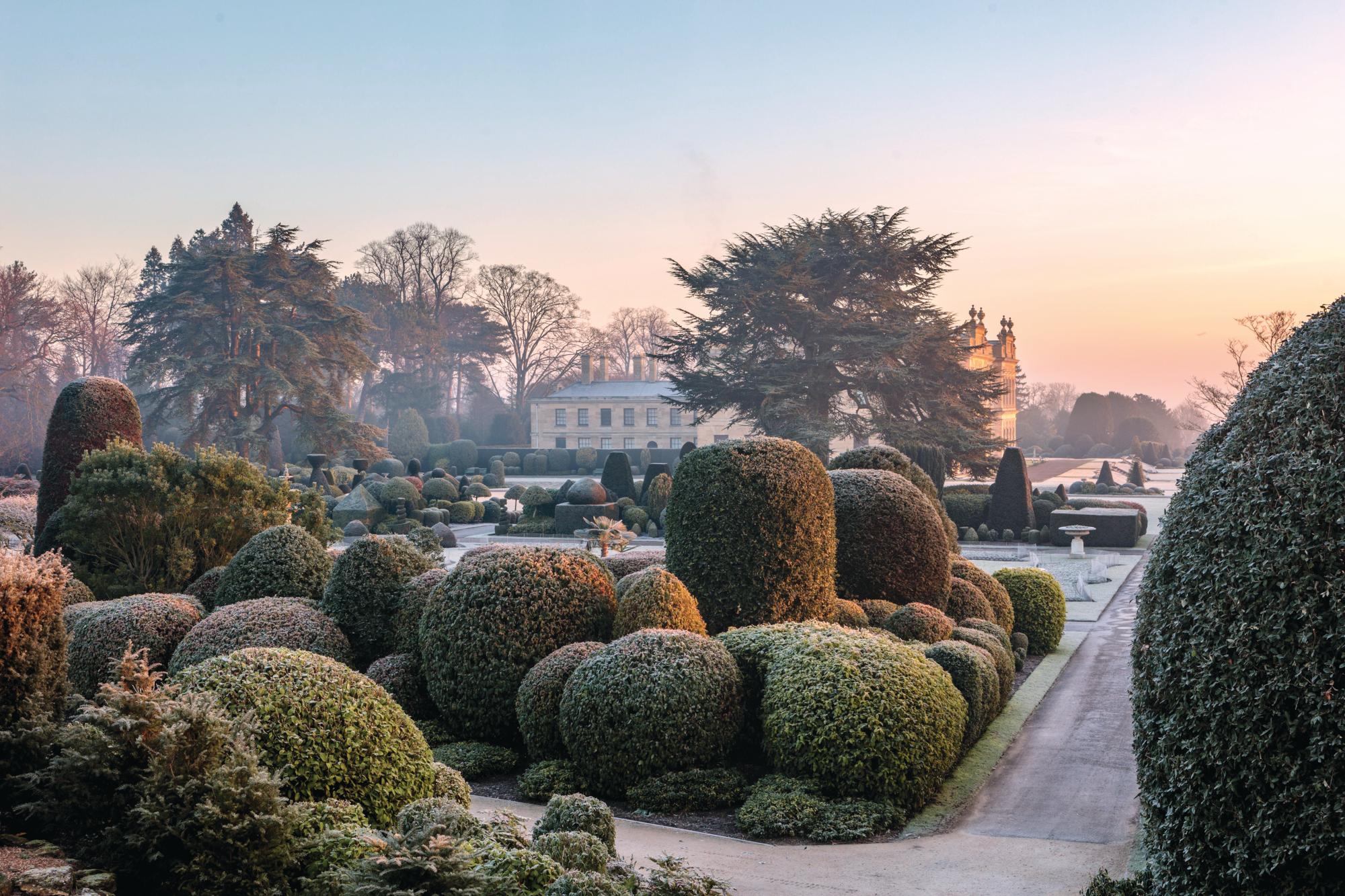 Stately home and garden in winter