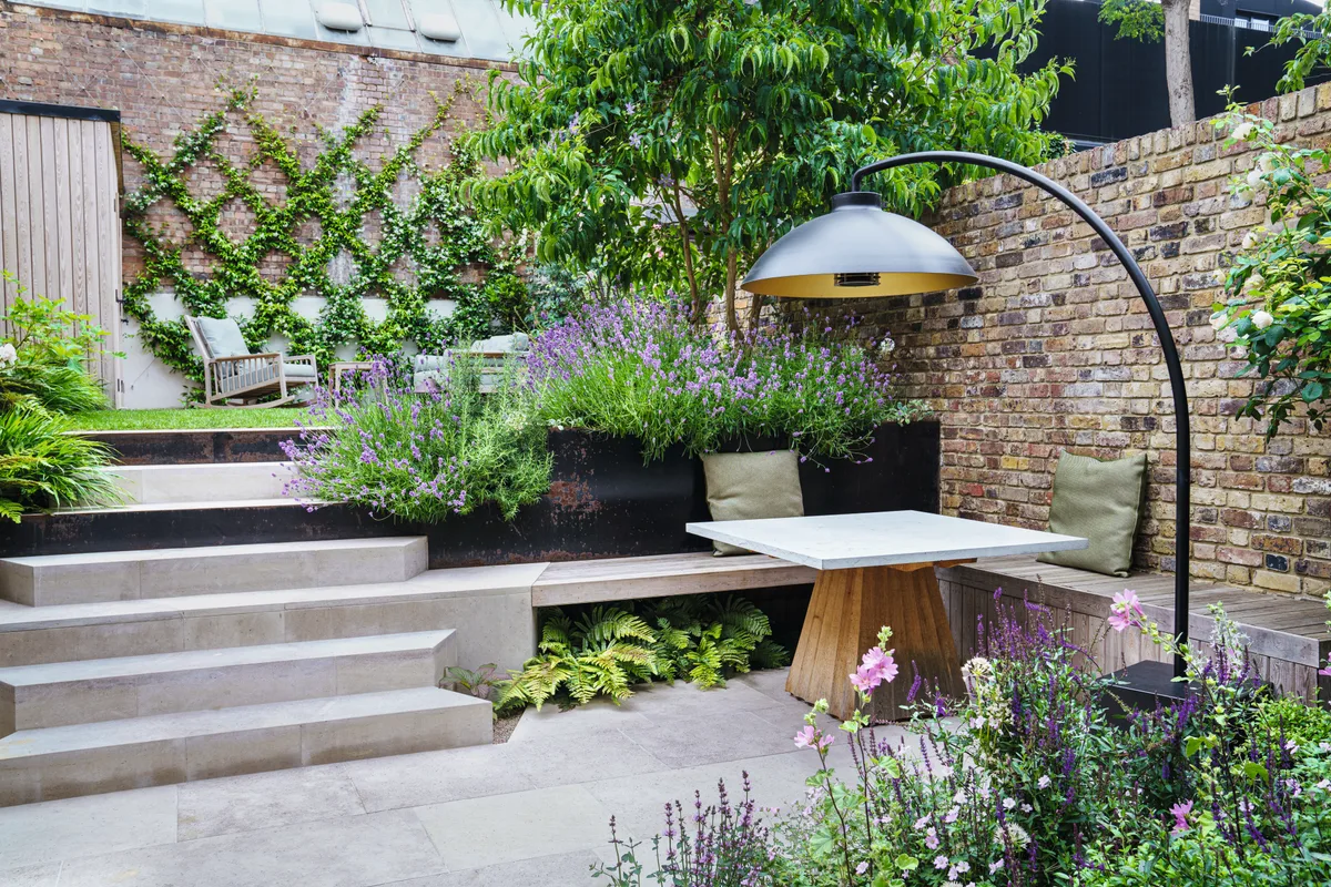 Small urban garden with seating