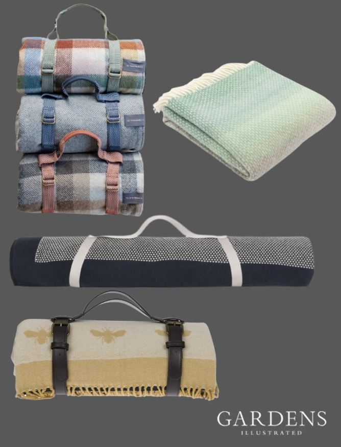 Outdoor blankets and throws on a grey background
