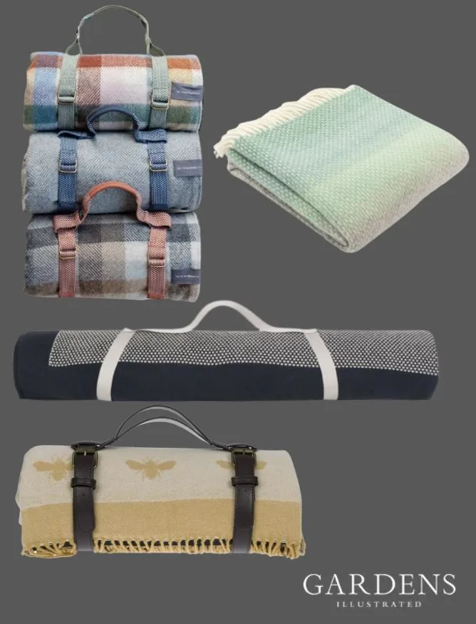 Outdoor blankets and throws on a grey background